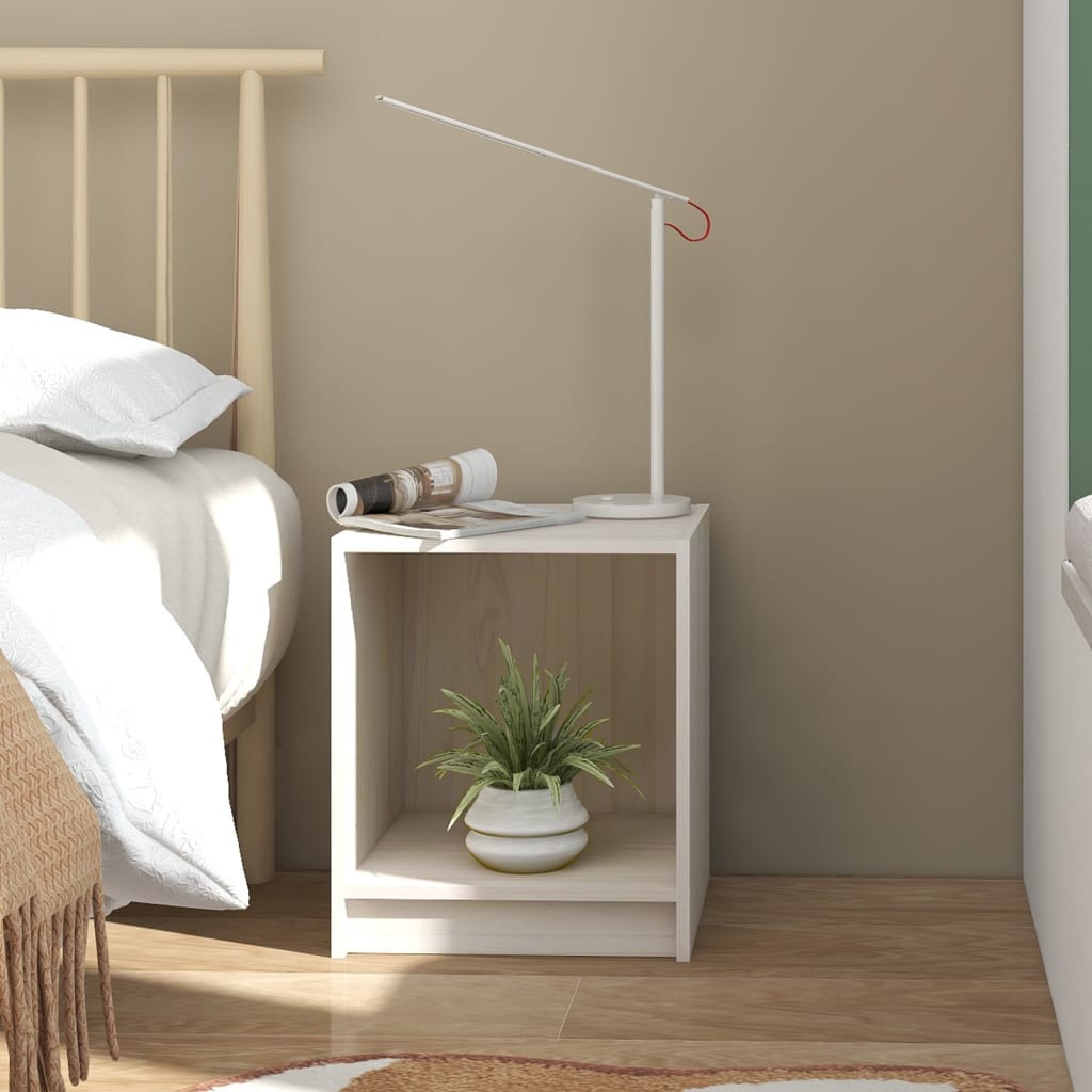 Comodino Bianco 35,5x33,5x41,5 cm in Legno Massello di Pino