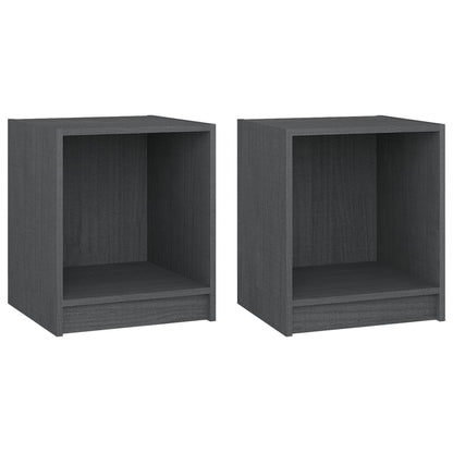 Comodini 2 pz Grigi 35,5x33,5x41,5 cm in Legno Massello di Pino