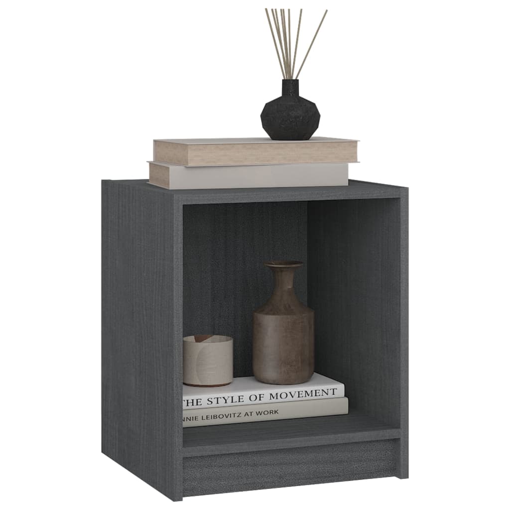 Comodini 2 pz Grigi 35,5x33,5x41,5 cm in Legno Massello di Pino