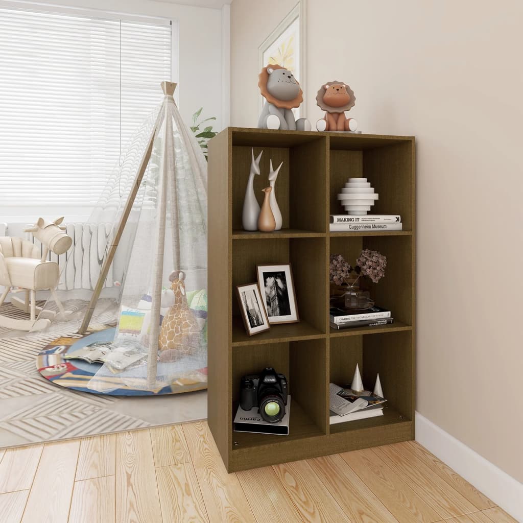 Libreria Marrone Ambra 70x33x110 cm in Legno Massello di Pino