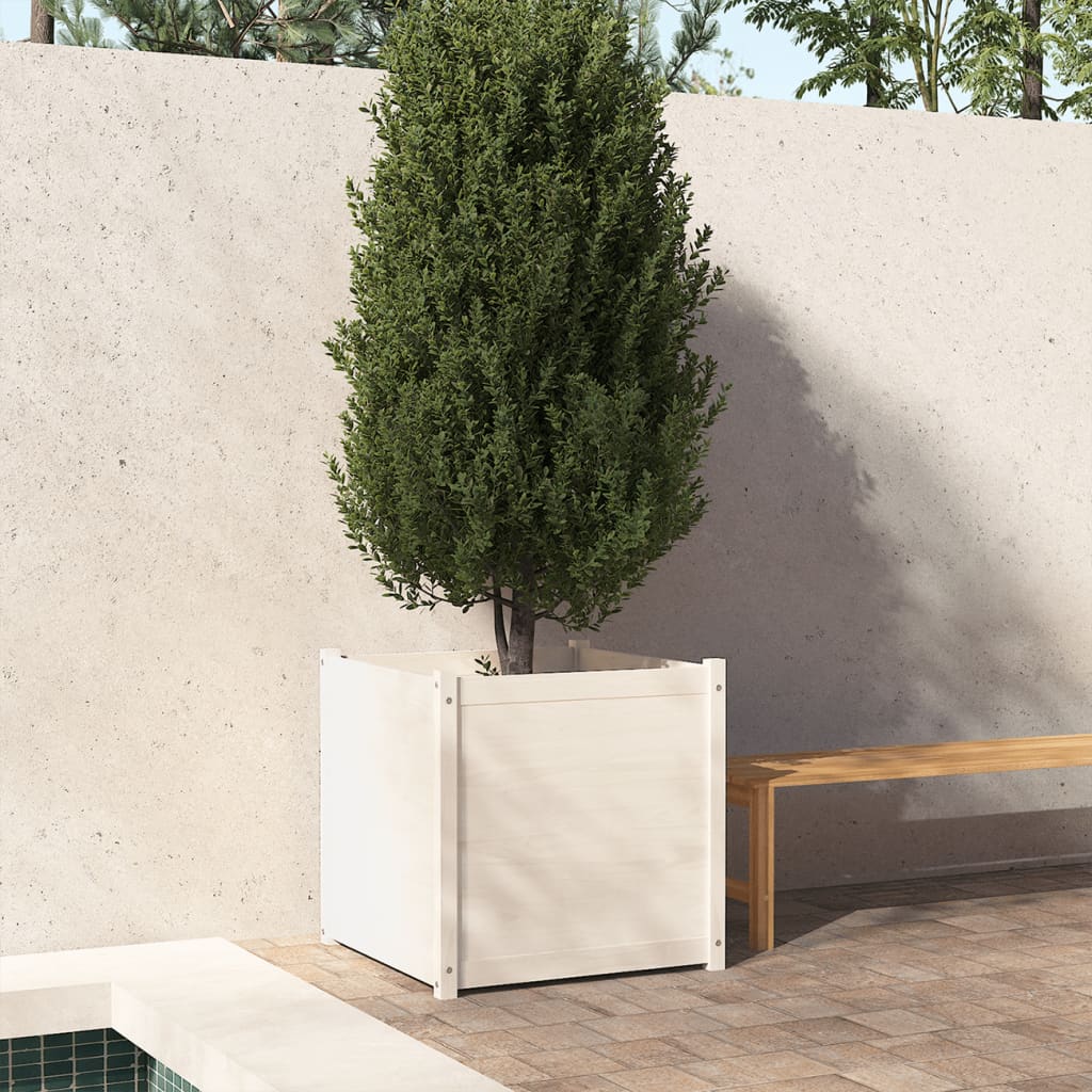 Fioriera da Giardino Bianca 70x70x70 cm Legno Massello di Pino