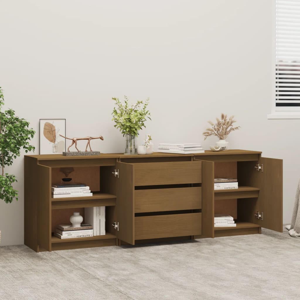 Credenza Marrone Ambra 180x36x65 cm in Legno Massello di Pino