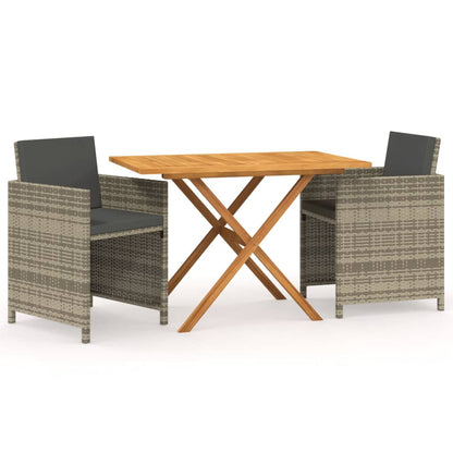 Set da Pranzo per Giardino 3 pz con Cuscini Grigio
