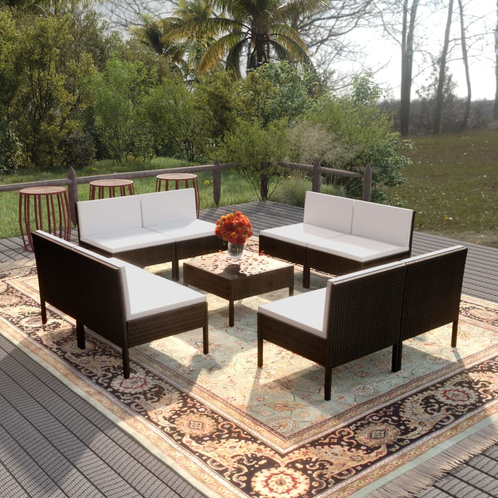 Set Divani da Giardino 9 pz con Cuscini in Polyrattan Nero