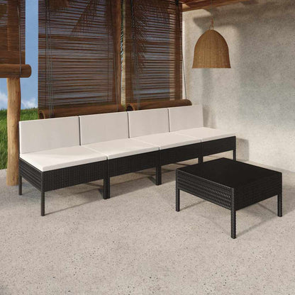 Set Divani da Giardino 5 pz con Cuscini in Polyrattan Nero