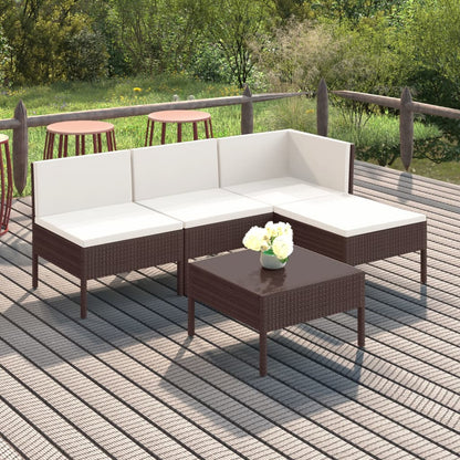 Set Divani da Giardino 5 pz con Cuscini in Polyrattan Marrone