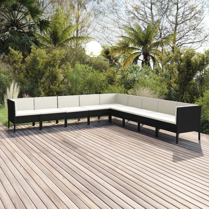 Set Divani da Giardino 9 pz con Cuscini in Polyrattan Nero