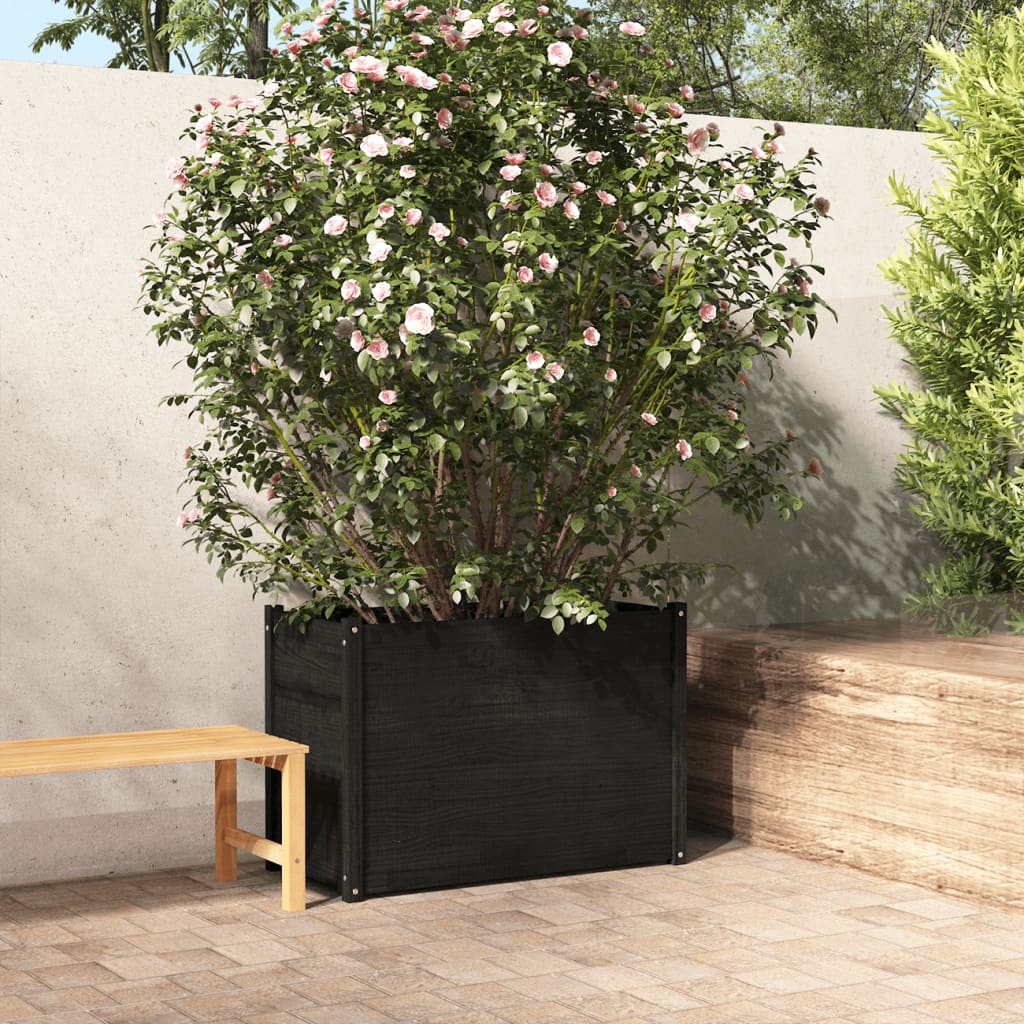 Fioriera da Giardino Nera 100x50x70cm in Legno Massello di Pino