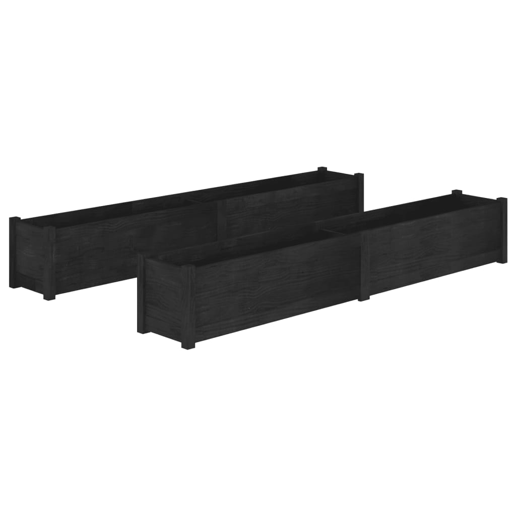 Fioriere da Giardino 2 pz Nere 200x31x31 cm in Legno di Pino