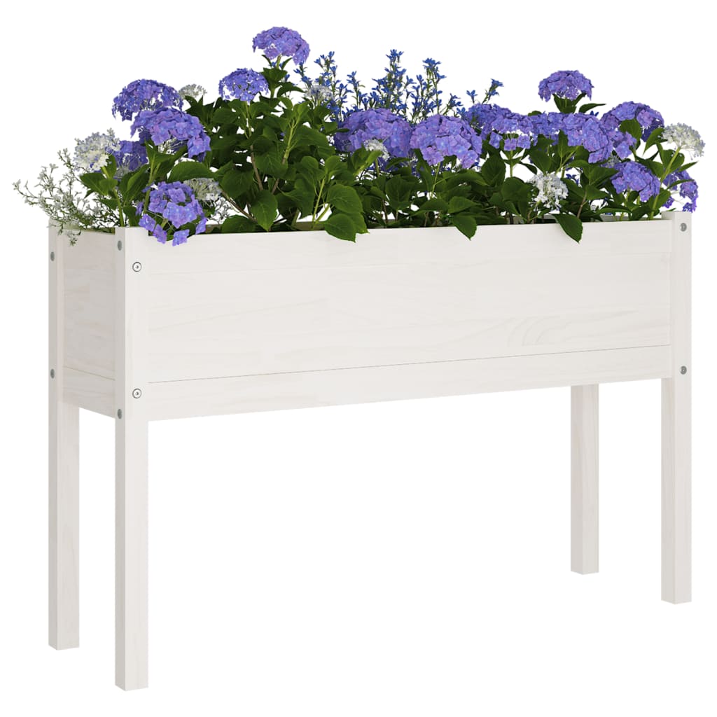Fioriera da Giardino Bianca 110x31x70 cm Legno Massello di Pino