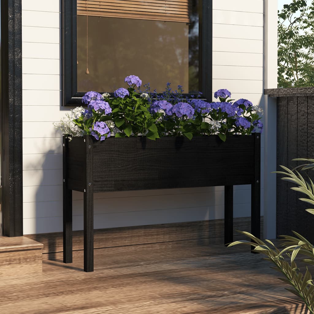 Fioriera da Giardino Nera 110x31x70 cm Legno Massello di Pino