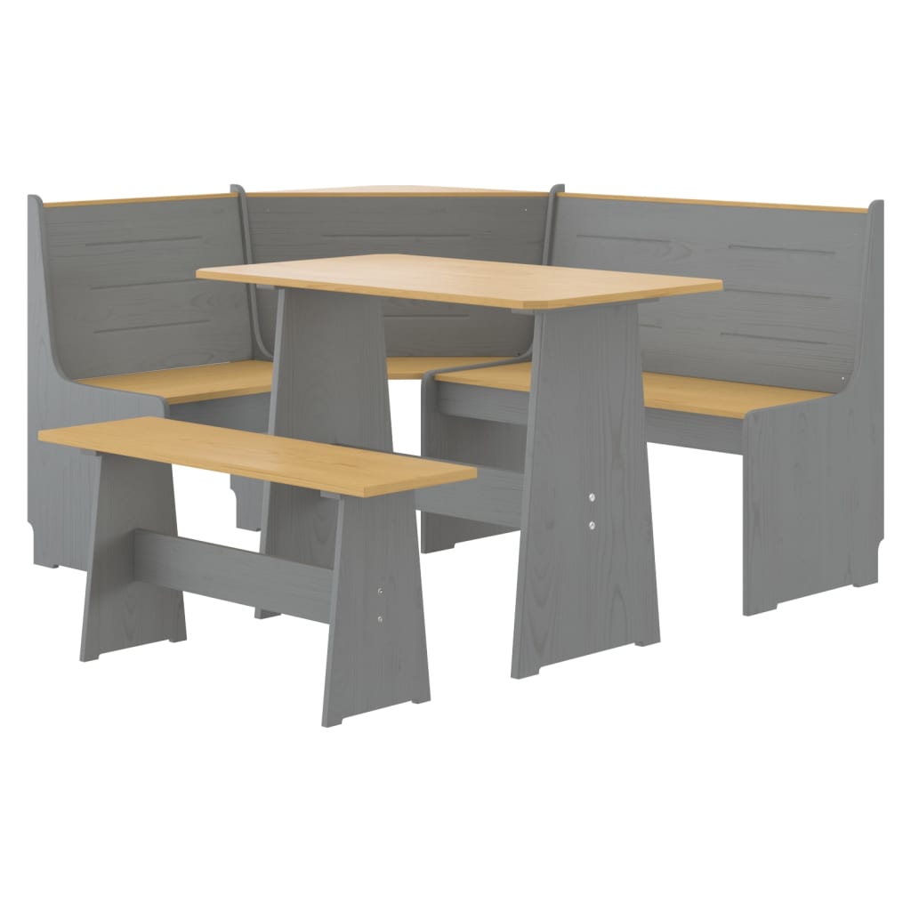 Set da Pranzo 3pz REINE Marrone ambra e Grigio in Legno di Pino