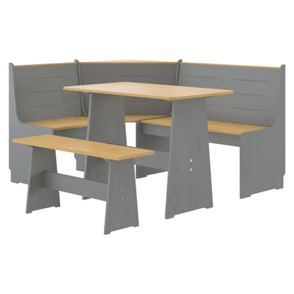 Set da Pranzo 3pz REINE Marrone ambra e Grigio in Legno di Pino