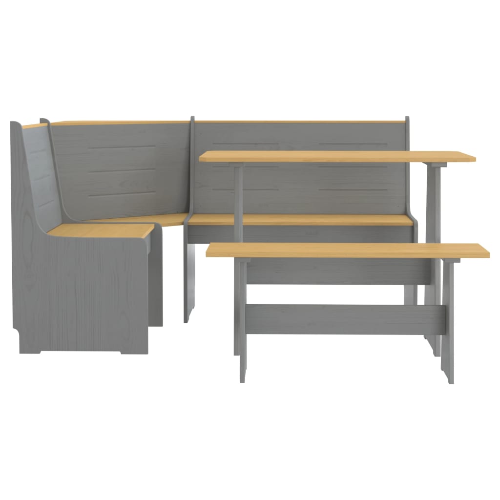 Set da Pranzo 3pz REINE Marrone ambra e Grigio in Legno di Pino