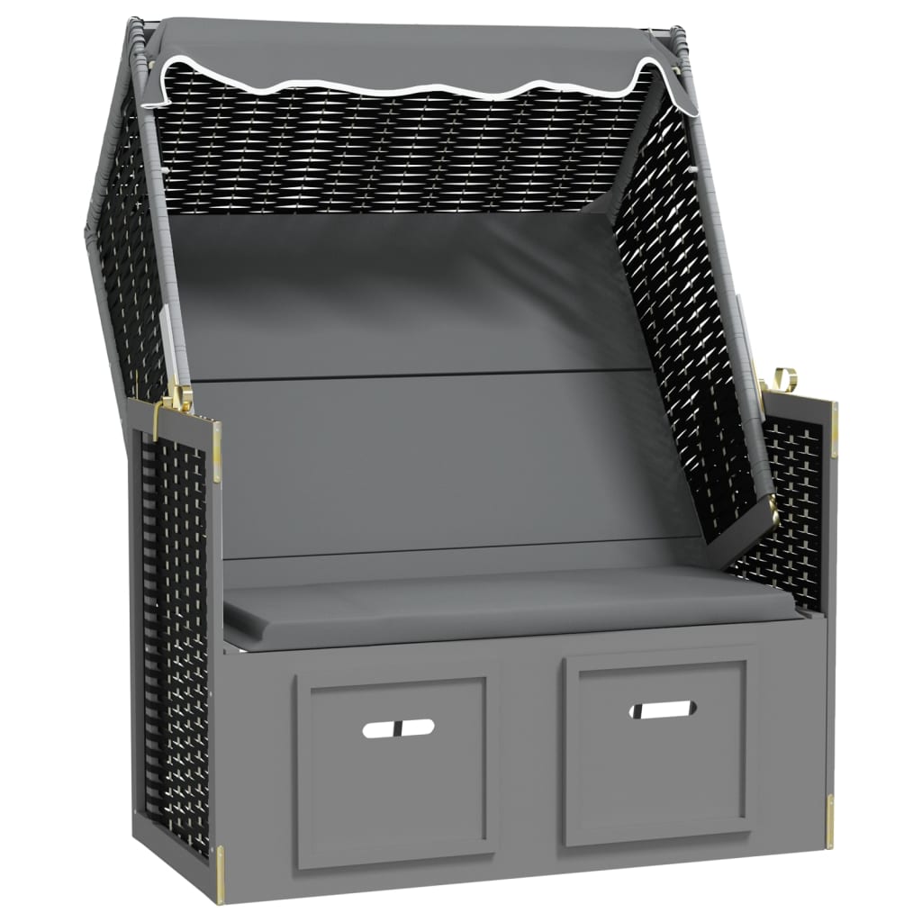 Strandkorb con Tettoia Polyrattan Legno Massello Antracite Nero