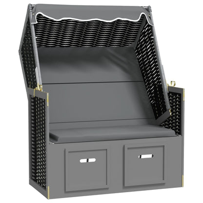Strandkorb con Tettoia Polyrattan Legno Massello Antracite Nero