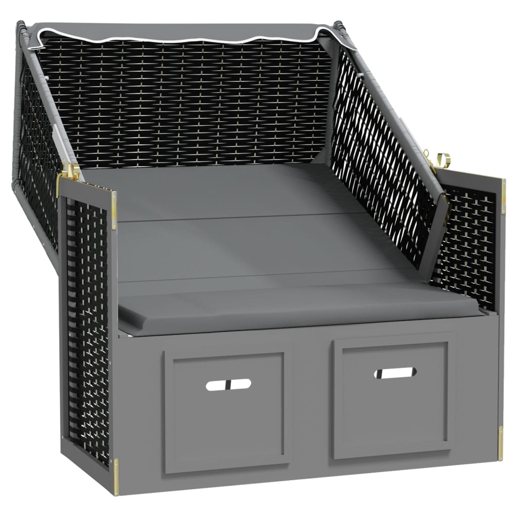 Strandkorb con Tettoia Polyrattan Legno Massello Antracite Nero
