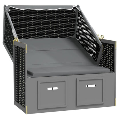 Strandkorb con Tettoia Polyrattan Legno Massello Antracite Nero