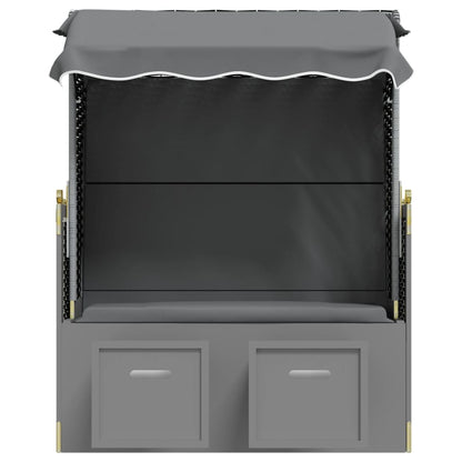 Strandkorb con Tettoia Polyrattan Legno Massello Antracite Nero