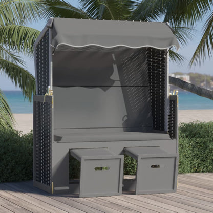 Strandkorb con Tettoia Polyrattan Legno Massello Antracite Nero