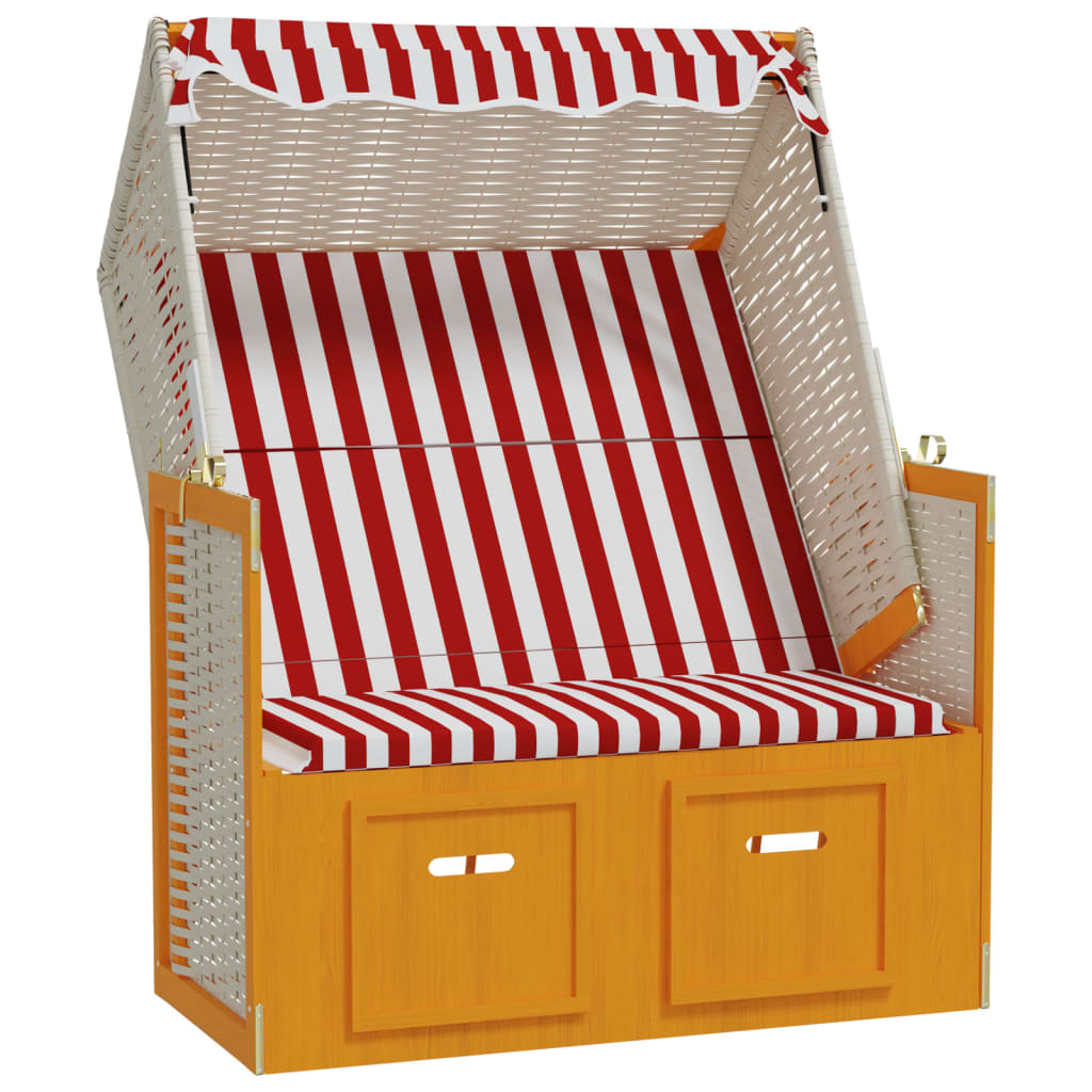 Strandkorb con Tettoia Polyrattan e Legno Massello Rosso Bianco