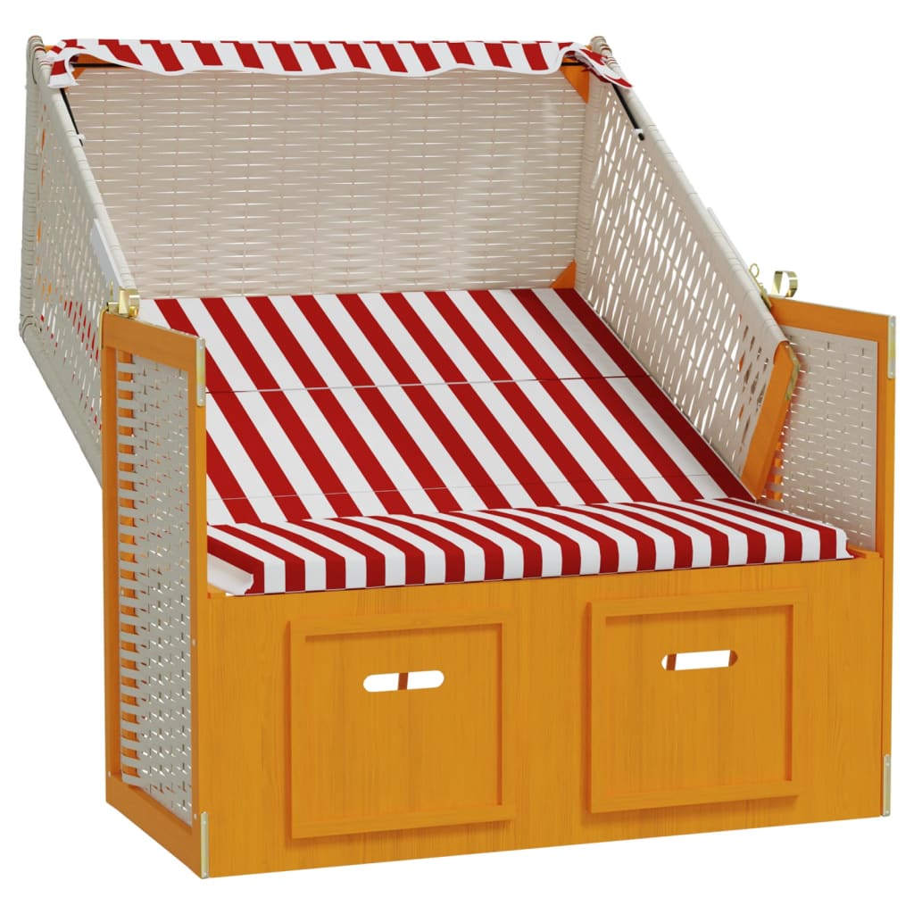 Strandkorb con Tettoia Polyrattan e Legno Massello Rosso Bianco