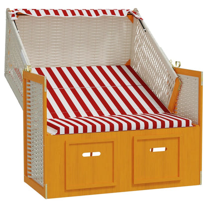 Strandkorb con Tettoia Polyrattan e Legno Massello Rosso Bianco