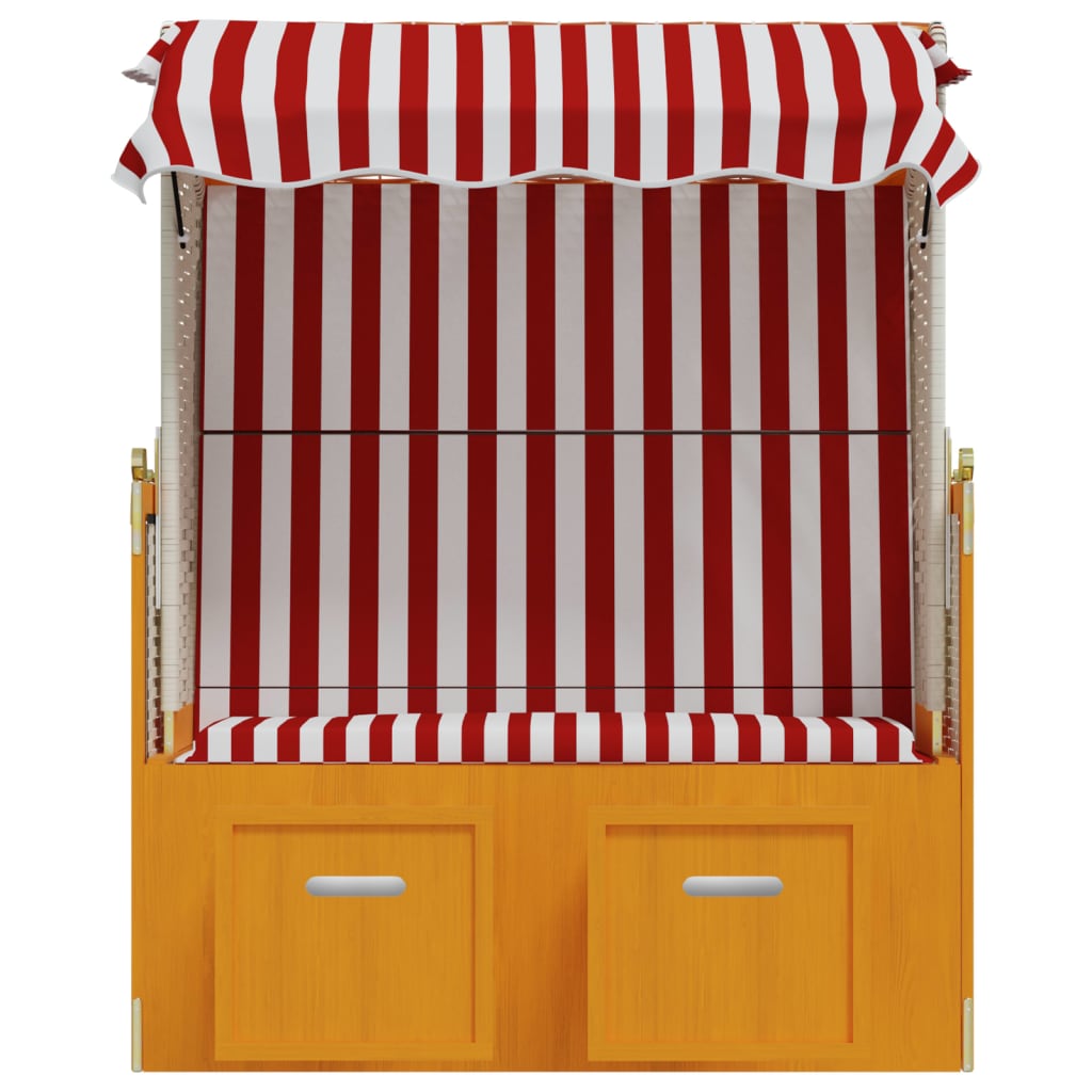 Strandkorb con Tettoia Polyrattan e Legno Massello Rosso Bianco