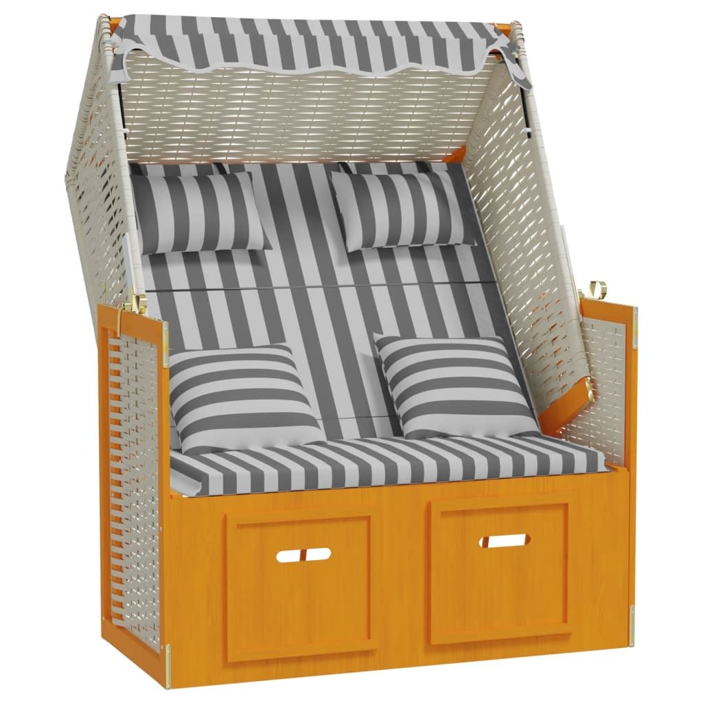 Strandkorb con Cuscini Polyrattan Legno Massello Bianco Grigio