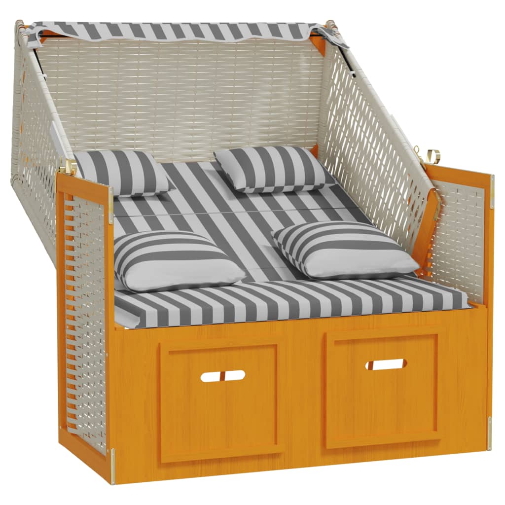 Strandkorb con Cuscini Polyrattan Legno Massello Bianco Grigio