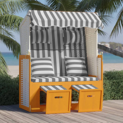 Strandkorb con Cuscini Polyrattan Legno Massello Bianco Grigio