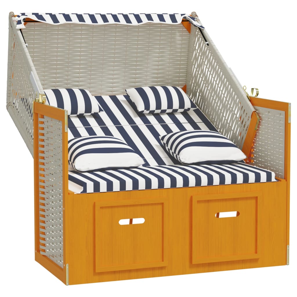 Strandkorb con Cuscini in Polyrattan Legno Massello Bianco Blu