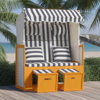 Strandkorb con Cuscini in Polyrattan Legno Massello Bianco Blu