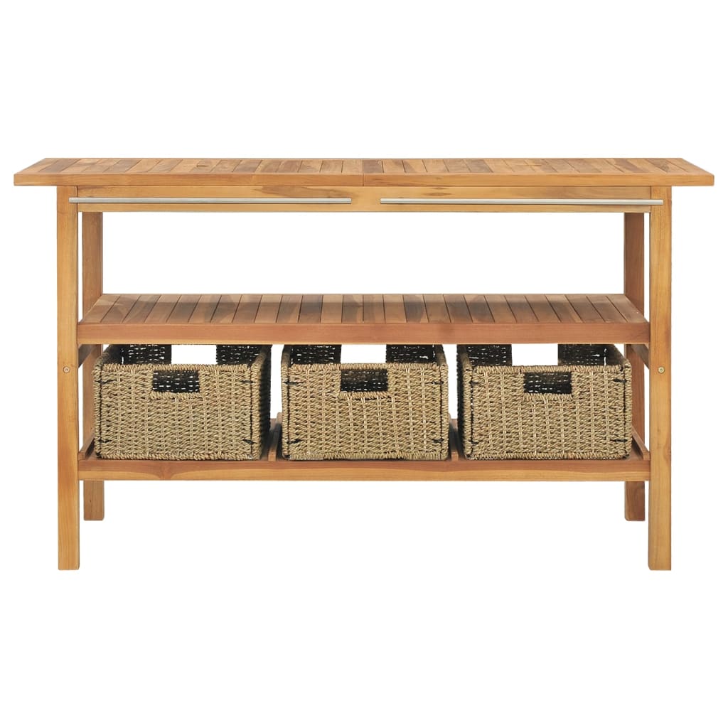 VanitÃ  da Bagno e 3 Cestini Legno Massello di Teak 132x45x75 cm