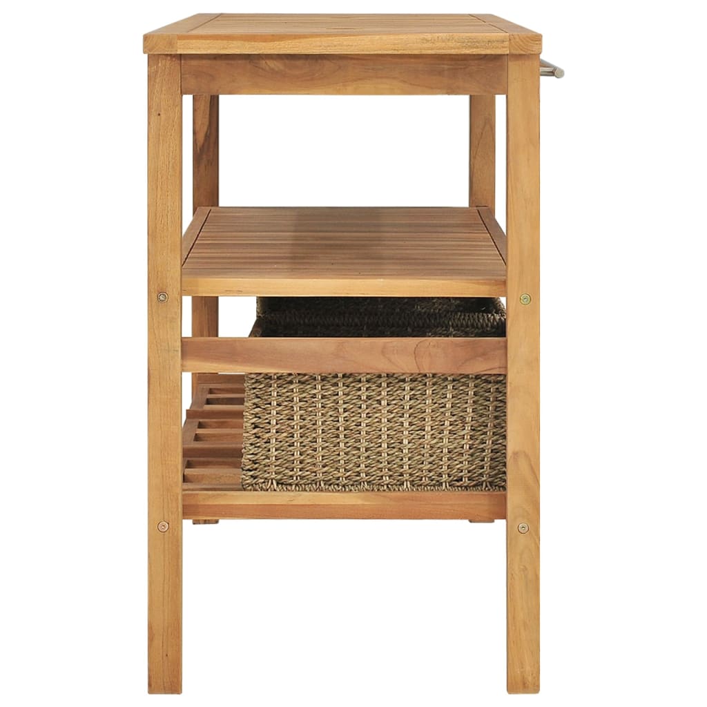 VanitÃ  da Bagno e 3 Cestini Legno Massello di Teak 132x45x75 cm