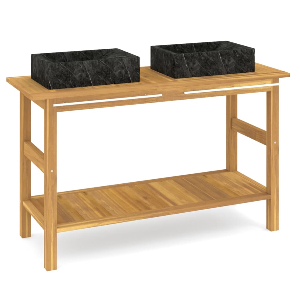 Mobile VanitÃ  Bagno e Lavandini Marmo Nero Legno Massello Teak