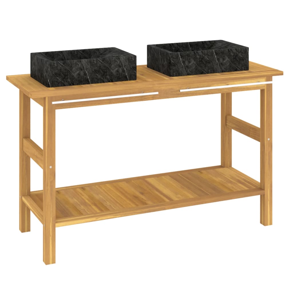 Mobile VanitÃ  Bagno e Lavandini Marmo Nero Legno Massello Teak