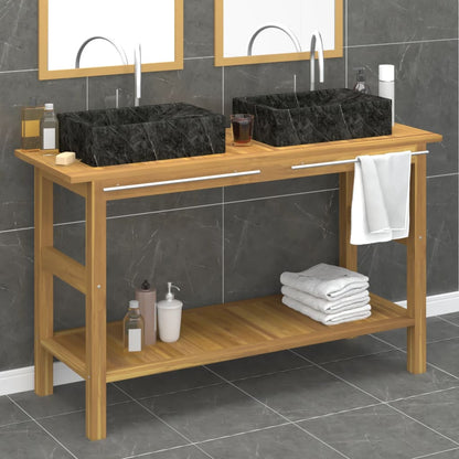 Mobile VanitÃ  Bagno e Lavandini Marmo Nero Legno Massello Teak