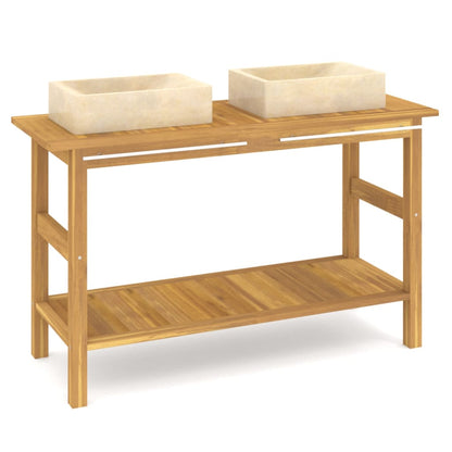 Mobile VanitÃ  Bagno e Lavandini Marmo Crema Legno Massello Teak