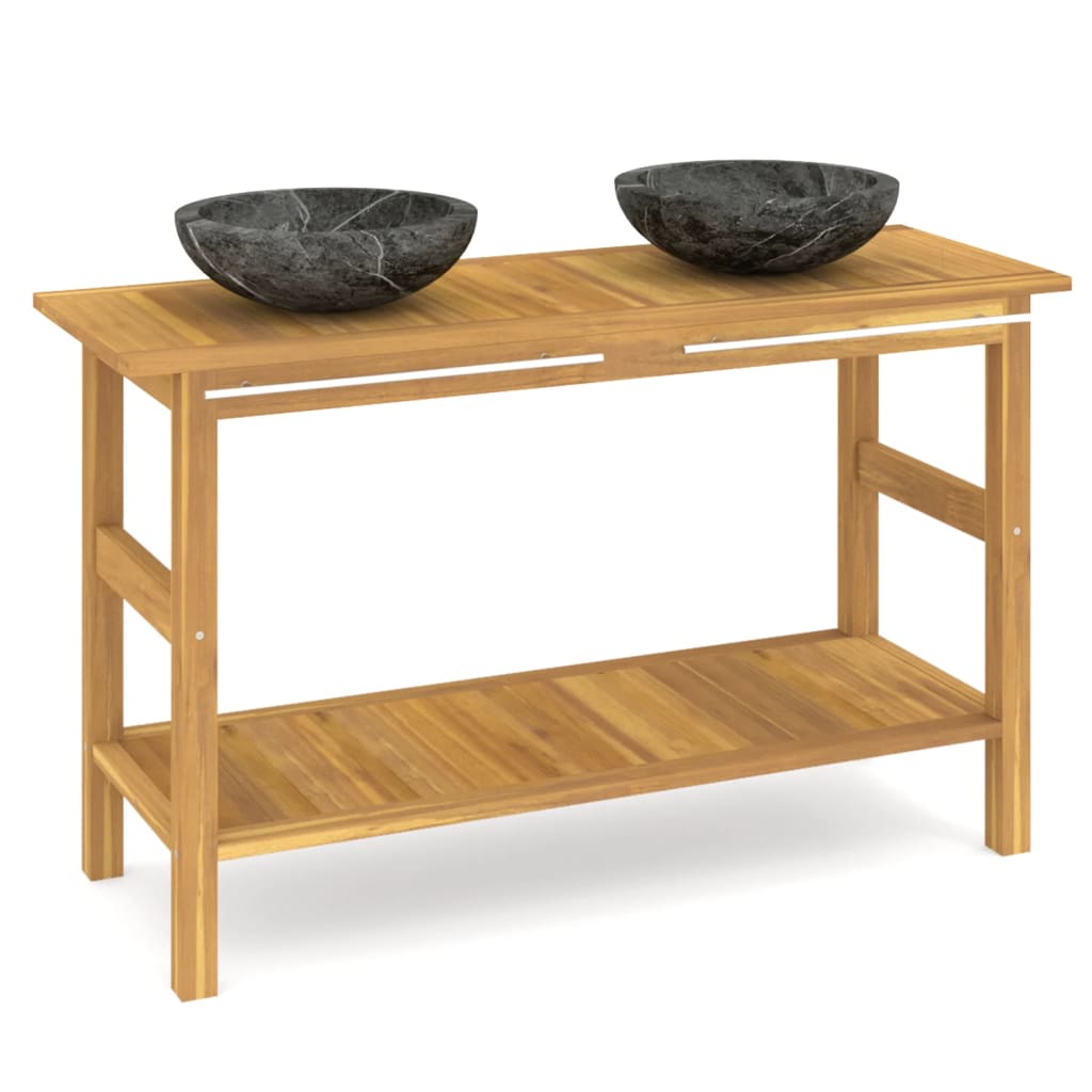 Mobile VanitÃ  Bagno e Lavandini Marmo Nero Legno Massello Teak