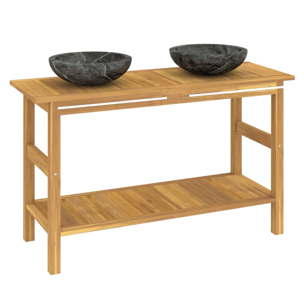 Mobile VanitÃ  Bagno e Lavandini Marmo Nero Legno Massello Teak