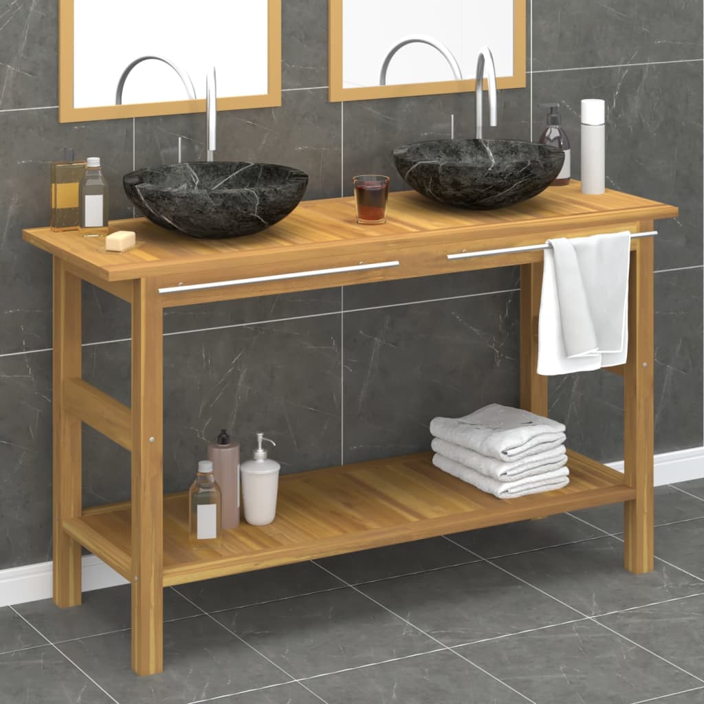 Mobile VanitÃ  Bagno e Lavandini Marmo Nero Legno Massello Teak