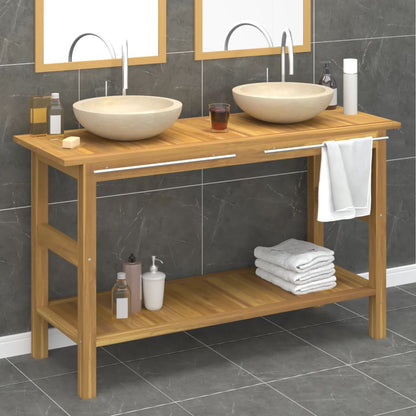 Mobile VanitÃ  Bagno e Lavandini Marmo Crema Legno Massello Teak