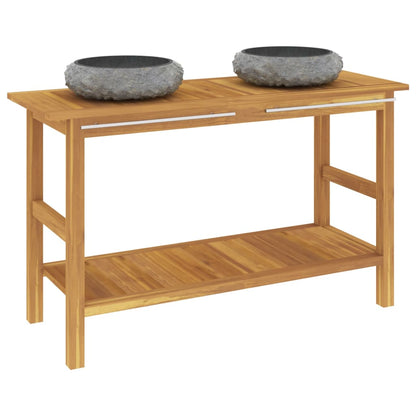 Mobile VanitÃ  Bagno e Lavandini Marmo Nero Legno Massello Teak