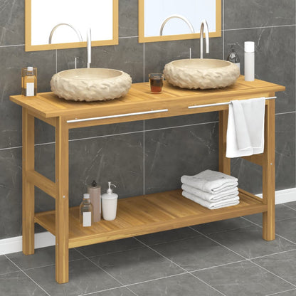 Mobile VanitÃ  Bagno e Lavandini Marmo Crema Legno Massello Teak