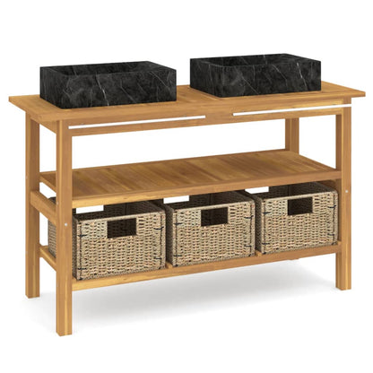 Mobile VanitÃ  Bagno e Lavandini Marmo Nero Legno Massello Teak