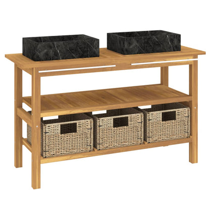 Mobile VanitÃ  Bagno e Lavandini Marmo Nero Legno Massello Teak