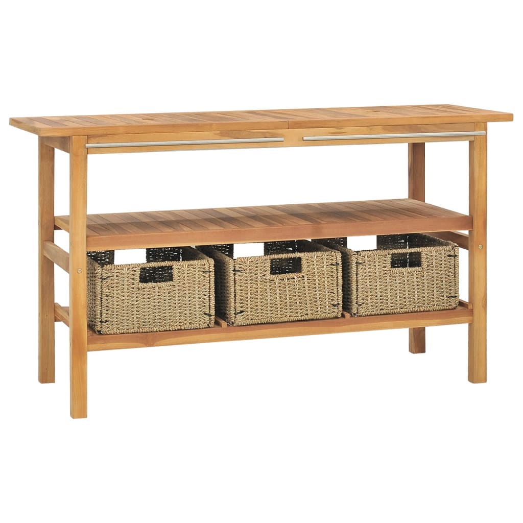 Mobile da Bagno con Lavabi in Marmo Nero Legno Massello Teak