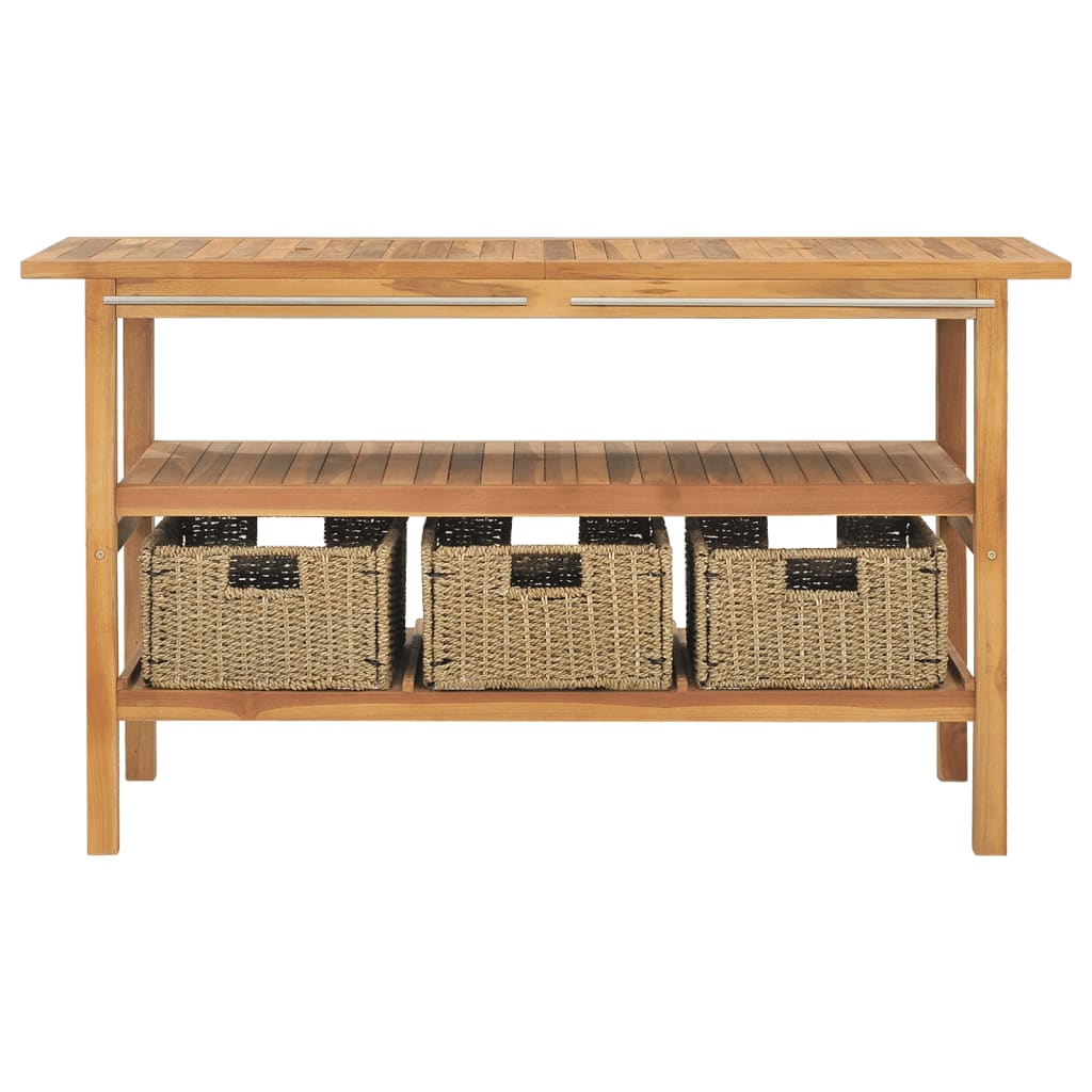 Mobile da Bagno con Lavabi in Marmo Nero Legno Massello Teak