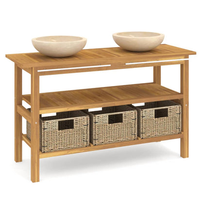 Mobile VanitÃ  Bagno e Lavandini Marmo Crema Legno Massello Teak